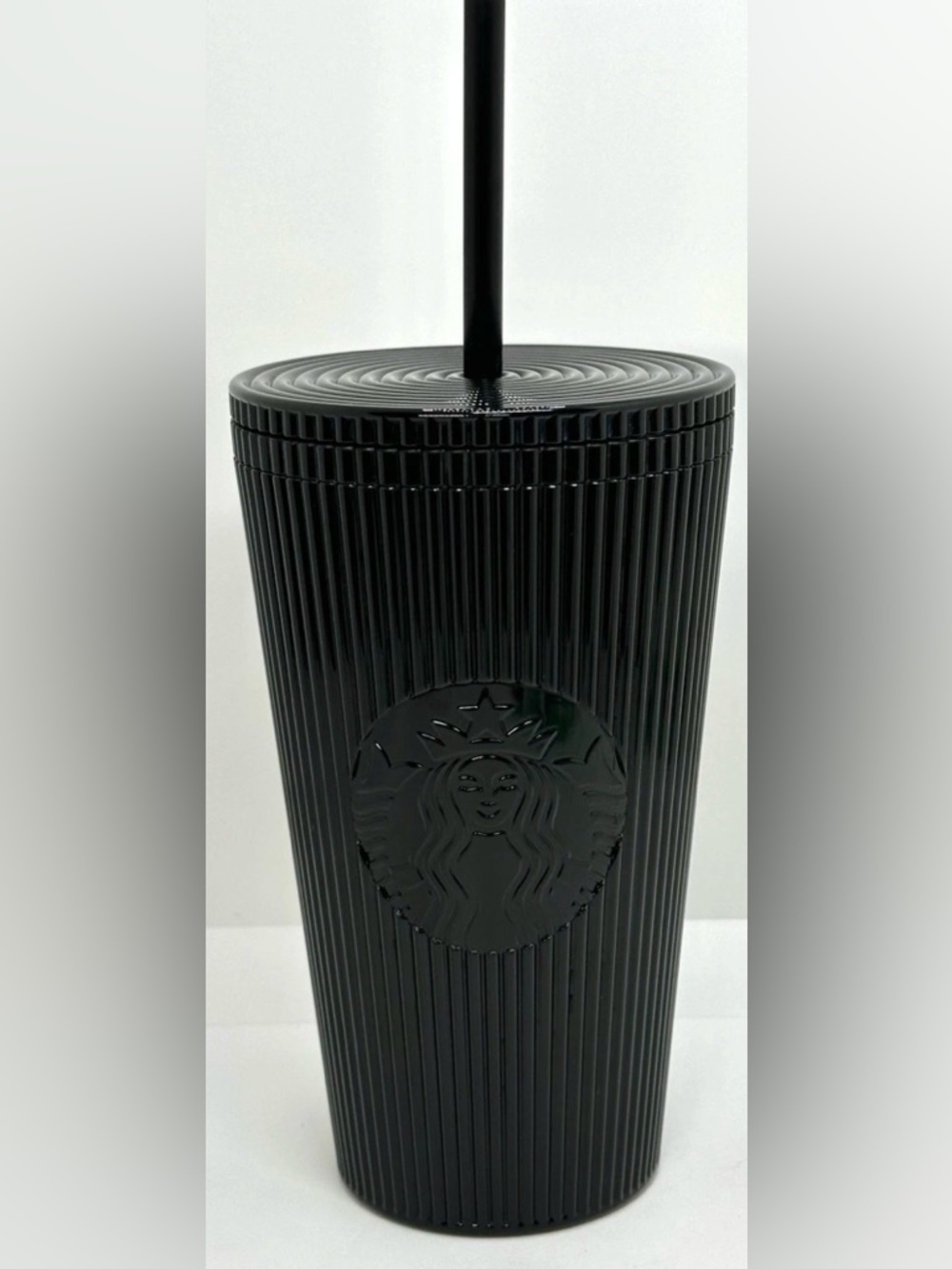 Starbucks Matte Black Ribbed Logo Cold Cup with Straw